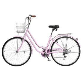 26in 150kg High Carbon Steel V Brake 7 Speed commuter Bike Pink