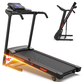 Bluetooth Folding Electric Treadmill 330 LBS Walking Aerobic Training 14.8KM/ h Running LCD Display 6in 3.5HP Motor