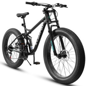 A26309 26 inch Mountain Bike,Full-Suspension 21 Speeds Drivetrain with Disc-Brake MTB Bicycle, 26*4" Fat tire Bike for Men or Women.