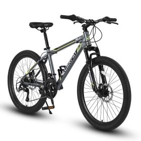 S24102 24 Inch Mountain Bike Boys Girls, Steel Frame, Shimano 21 Speed Mountain Bicycle with Daul Disc Brakes and Front Suspension MTB (color: as Pic)