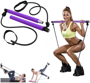 Free shipping Yoga apparatus Pilates bar fitness exercise household female foot pedal thin weight puller elastic belt weight loss pull rope (color: Purple)