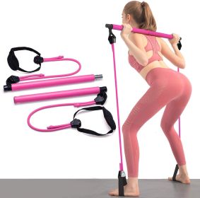 2 Latex Exercise Resistance Band - 2-Section Sticks - All-in-one Strength Weights Equipment for Body Fitness Squat Yoga (color: Pink)