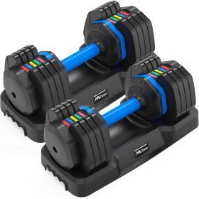 Adjustable Dumbbell - 55lb x2 Dumbbell Set of 2 with Anti-Slip Handle, Fast Adjust Weight by Turning Handle with Tray (color: as Pic)